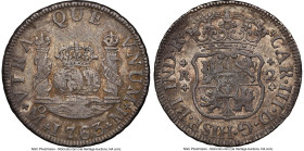 Charles III 2 Reales 1763/53 Mo-M XF45 NGC, Mexico City mint, cf. KM87 (overdate unl.), Cal-647 (overdate unl.). Surprising iridescence for the grade ...
