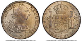 Charles III 8 Reales 1777 Mo-FM MS62 PCGS, Mexico City mint, KM106.2, Cal-1112. Only one graded higher at PCGS. Detailed devices upon a champagne tone...