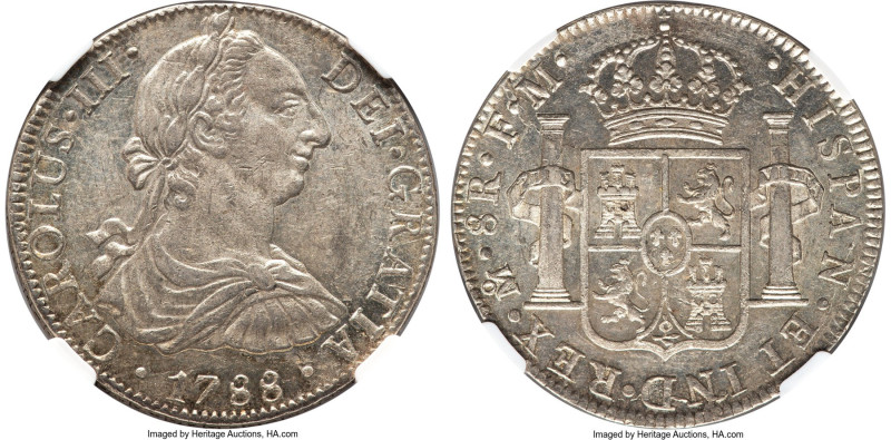 Charles III 8 Reales 1788-FM MS62 NGC, Mexico City mint, KM106.2a, Cal-1132. A g...