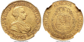 Charles III gold "Order at Date" 8 Escudos 1761 Mo-MM AU50 NGC, Mexico City mint, KM153, Cal-1979. Order at date variety. A sincere rarity with this v...