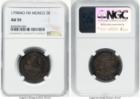 Charles IV 2 Reales 1798 Mo-FM AU55 NGC, Mexico City mint, KM91, Cal-633. Encapsulated by a deep polychromatic tone. HID09801242017 © 2024 Heritage Au...