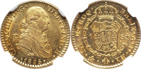 Charles IV gold Escudo 1805 Mo-TH MS63 NGC, Mexico City mint, KM120, Cal-517. Incredible quality for this already-fleeting Escudo type, exhibiting whi...