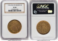 Charles IV gold 4 Escudos 1794/3 Mo-FM XF40 NGC, Mexico City mint, KM144, Cal-1488. A scarcer variety, one of seven in total certified by NGC. HID0980...