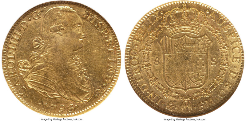Charles IV gold 8 Escudos 1796 Mo-FM AU55 NGC, Mexico City mint, KM159, Cal-1636...
