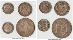 Charles IV 4-Piece Lot of Uncertified Assorted Issues AU, 1) 1/2 Real 1792 Mo-FM, Cal-274. 2) Real 1792 Mo-FM, Cal-432. 3) 1/2 Real 1803 Mo-FT, Cal-28...