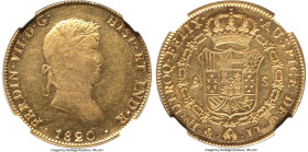 Ferdinand VII gold 8 Escudos 1820 Mo-JJ AU55 NGC, Mexico City mint, KM161, Cal-1799. Sunbeam coloring and sharp reverse and peripheral features make t...