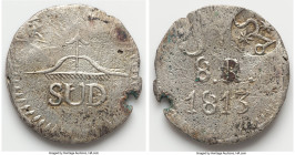 Oaxaca. War of Independence Counterstamped 8 Reales 1813 XF (Corrosion, Silver-Plated), "Morelos" Counterstamp on Oaxaca "Sud" 8 Reales ND (cf. KM234)...