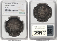Republic 8 Reales 1827 Mo-JM AU50 NGC, Mexico City mint, KM377.10, DP-Mo06. Coin alignment. Displaying an enchanting cabinet tone with peacock patina ...