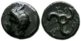 DINASTIAS DE LYCIA, Pericles. Ae12. (Ae. 2,08g/12mm). 380-360 a. C. Ceca incierta. (SNG von Aulock 4257-8). Anv: Cabeza de Pan a izquierda. Rev: Trisk...