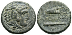 REYES DE MACEDONIA, Alejandro III el Grande. Ae18. (Ae. 5,49g/19mm). 336-323 a.C. Ceca incierta. (Price 266; HGC 3.1, 925a). Anv: Cabeza de Hércules c...