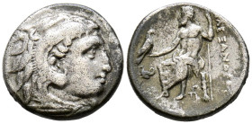 REYES DE MACEDONIA, Alejandro III el Grande. Dracma. (Ar. 4,02g/17mm). 336-323 a.C. Lampsakos. (Price 1505). Anv: Cabeza de Heracles con piel de león ...