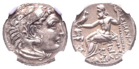 REYES DE MACEDONIA, Alejandro III el Grande. Dracma. (Ar. 4,01g/16mm)*. 305-281 a.C. Lysimachos. (Price L1; Müller 14). Anv: Cabeza de Heracles a dere...