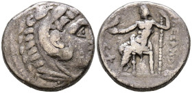 REINO DE MACEDONIA. Kassander, en nombre de Alejandro III. Tetradracma. (Ar. 16,55g/25mm). 315-294 a.C. Anfípolis. (Price 443) Anv: Cabeza de Herakles...