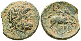 PISIDIA, Isinda. Ae20. (Ae. 5,67g/20mm). Siglo I a.C. (SNG France 1574-5). Anv: Cabeza laureada de Zeus a derecha. Rev: Guerrero a caballo a derecha p...