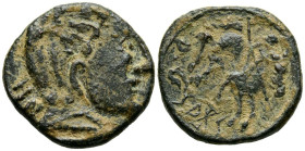 ARSACOS (Zona de Navarra). As. (Ae. 5,52g/22mm). 120-80 a.C. (FAB-134). Anv: Cabeza masculina a derecha, detrás letras ibéricas: ON. Rev: Jinete con l...