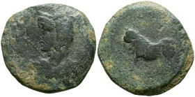 BORA (Alcaudete, Jaén). As. (Ae. 28,10g/35mm). 100-50 a.C. (FAB-289). Anv: Busto femenino a izquierda, delante cetro. Rev: Toro a izquierda, encima BO...