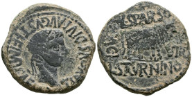 CALAGURRIS (Calahorra, La Rioja). As. (Ae. 12,79g/28mm). 14-36 d.C. (FAB-429). Anv: Cabeza laureada de Tiberio a derecha, alrededor leyenda: TI AVGVS ...