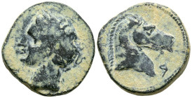 CARTAGONOVA (Cartagena, Murcia). Calco. (Ae. 9,77g/23mm). 220-215 a.C. (FAB-511). Anv: Cabeza de Tanit a izquierda. Rev: Cabeza de caballo a derecha, ...
