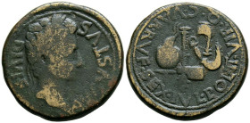 CARTAGONOVA (Cartagena, Murcia). As. (Ae. 14,97g/29mm). 27 a.C.-14 d.C. (FAB-577). Anv: Cabeza de Augusto laureado a derecha, alrededor leyenda: AVGVS...