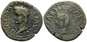 CARTAGONOVA (Cartagena, Murcia). Semis. (Ae. 6,35g/22mm). 14-36 d.C. (FAB-608). Anv: Cabeza de Tiberio a izquierda, delante lituo, alrededor leyenda: ...