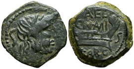 CARTEIA (San Roque, Cádiz). Semis. (Ae. 8,76g/23mm). 80-20 a.C. (FAB-634). Anv: Cabeza laureada de Júìter a derecha, delante leyenda: CARTEIA, detrás ...