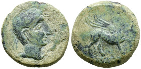 CASTULO (Cazlona, Jaén). As. (Ae. 14,54g/27mm). 180 a.C. (FAB-700). Anv: Cabeza diademada masculina a derecha, delante mano. Rev: Esfinge a derecha, d...