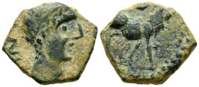 CASTULO (Cazlona, Jaén). Sextante. (Ae. 2,85g/17mm). 180 a.C. (FAB-746). Anv: Cabeza diademada a derecha. Rev: Toro a derecha, encima creciente. MBC. ...