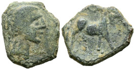 CASTULO (Cazlona, Jaén). Sextante. (Ae. 2,15g/16mm). 180 a.C. (FAB-746). Anv: Cabeza diademada a derecha. Rev: Toro a derecha, encima creciente. BC-.