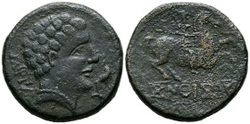 CONTERBIA CARBICA (Huete, Cuenca). As. (Ae. 9,91g/25mm). 120-80 a.C. (FAB-846). Anv: Cabeza masculina a derecha, detrás leyenda: CaRBiCa, delante delf...