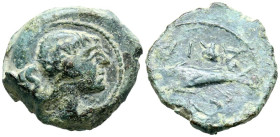 CUNBARIA (entre Cabezas de San Juan y Lebrija, Sevilla). Semis. (Ae. 7,76g/22mm). 50 a.C. (FAB-880). Anv: Cabeza masculina a derecha, detrás S. Rev: A...