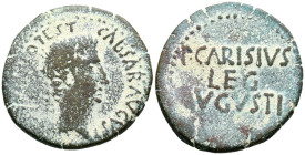 EMERITA AUGUSTA (Mérida, Badajoz). As. (Ae. 8,24g/28mm). 27 a.C. (FAB-986). Anv: Cabeza de Augusto a derecha, alrededor leyenda: CAESAR AVGVS TRIBVN P...
