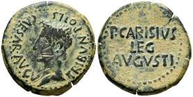 EMERITA AUGUSTA (Mérida). As. (Ae. 13,43g/29mm). 27 a.C. (FAB-996). Anv: Cabeza de Augusto a izquierda, alrededor leyenda: CAESAR AVGV TRIBVN POTES. R...
