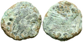 ACUÑACIONES ANONIMAS. Cuadrante. (Ae. 3,29g/19mm). 211 a.C. Roma. (Crawford 56/5). Anv: Cabeza de Hercules con piel de león a derecha, detrás tres pun...