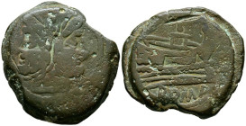 ACUÑACIONES ANONIMAS. As. (Ae. 27,04g/35mm). 209-208 a.C. Roma. (Crawford 50/3). Anv: Cabeza bifronte laureada de Jano, encima: I. Rev: Proa a derecha...