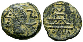 ACUÑACIONES ANONIMAS. Semis de imitación hispana. (Ae. 3,31g/17mm). 211 a.C. Incierto. Anv: Cabeza laureada de Saturno a izquierda; detrás S retrograd...