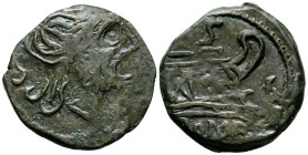ACUÑACIONES ANONIMAS. Semis de Imitación Hispana. (Ae. 5,03g/22mm). 211 a.C. Ceca incierta. (Crawford 56/3). Anv: Cabeza laureada de Saturno a derecha...