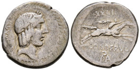 GENS CALPURNIA. Denario. (Ar. 3,72g/19mm). 90-89 a.C. Roma. (FFC 240; Crawford 340/1). Anv: Cabeza laureada de Apolo a derecha, detrás número: LXVI. R...