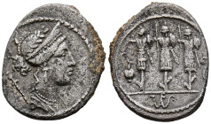 GENS CORNELIA. Denario. (Ar. 3,56g/21mm). 56 a.C. Roma. (FFC 643; Crawford 426/3). Anv: Cabeza diademada de Venus a derecha, con cetro sobre su espald...