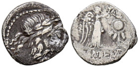 GENS CORNELIA. Quinario. (Ar. 1,69g/15mm). 88 a.C. Roma. (Crawford 345/2). Anv: Cabeza laureada de Júpiter a derecha. Rev: Victoria estante coronando ...