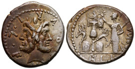 GENS FURIA. Denario. (Ar. 3,93g/19mm). 119 a.C. Italia Central. (FFC 730; Crawford 281/1). Anv: Cabeza de Jano bifronte, alrededor leyenda: M FOVRI LF...