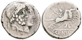 GENS MARCIA. Denario. (Ar. 3,76g/17mm). 88 a.C. Acuñación incierta. (FFC -859; Crawford 346/1b). Anv: Cabezas diademadas de Numa Pompilius y Ancus Mar...