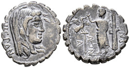 GENS POSTUMIA. Denario. (Ar. 2,96g/19mm). 81 a.C. Taller auxiliar de Roma. (FFC 1072; Crawford 372/2). Anv: Cabeza velada de Hispania a derecha, detrá...