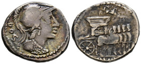 GENS RUBRIA. Denario. (Ar. 3,62g/18mm). 87 a.C. Roma. (FFC 1092; Crawford 348/2). Anv: Busto velado de Juno a derecha portando cetro, a su espalda: DO...