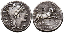GENS THORIA. Denario. (Ar. 3,88g/19mm). 105 a.C. Norte de Italia. (FFC 1141; Crawford 316/1). Anv: Busto de Juno Sospita a derecha, cubierta con piel ...