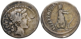 GENS VIBIA. Denario. (Ar. 3,75g/19mm). 48 a.C. Roma. (Crawford 440/2; FFC 1216). Anv: Cabeza de Baco a derecha, detrás leyenda: PANSA. Rev: Ceres avan...