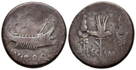 MARCO ANTONIO. Denario. (Ar. 3,02g/17mm). 32-31 a.C. Ceca volante. (Crawford 544/18; FFC 36). Anv: Galera Pretoriana a derecha, alrededor leyenda: ANT...