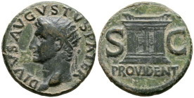 AUGUSTO. Dupondio. (Ae. 10,94g/27mm). 14-37 d.C. Roma. (RIC 81). Anv: Cabeza radiada de Augusto a izquierda, alrededor leyenda: DIVVS AVGVSTVS PATER. ...