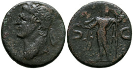 AGRIPA. As. (Ae. 8,01g/25mm). 37-41 d.C. Roma. (RIC 58). Anv: Cabeza laureada de de Agripa, alrededor leyenda: M AGRIPPA L F COS III. Rev: Neptuno est...