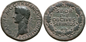 CALIGULA. Sestercio. (Ae. 27,51g/33mm). 37-38 d.C. Roma. (RIC 37). Anv: Busto laureado de Calígula a izquierda, alrededor leyenda: C CAESAR AVG GERMAN...