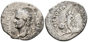 VITELIO. Denario. (Ar. 3,32g/20mm). 69 d.C. Tarráco. (RIC 36). Anv: Cabeza laureada de Vitelio a izquierda, debajo globo, alrededor leyenda: A VITELLI...